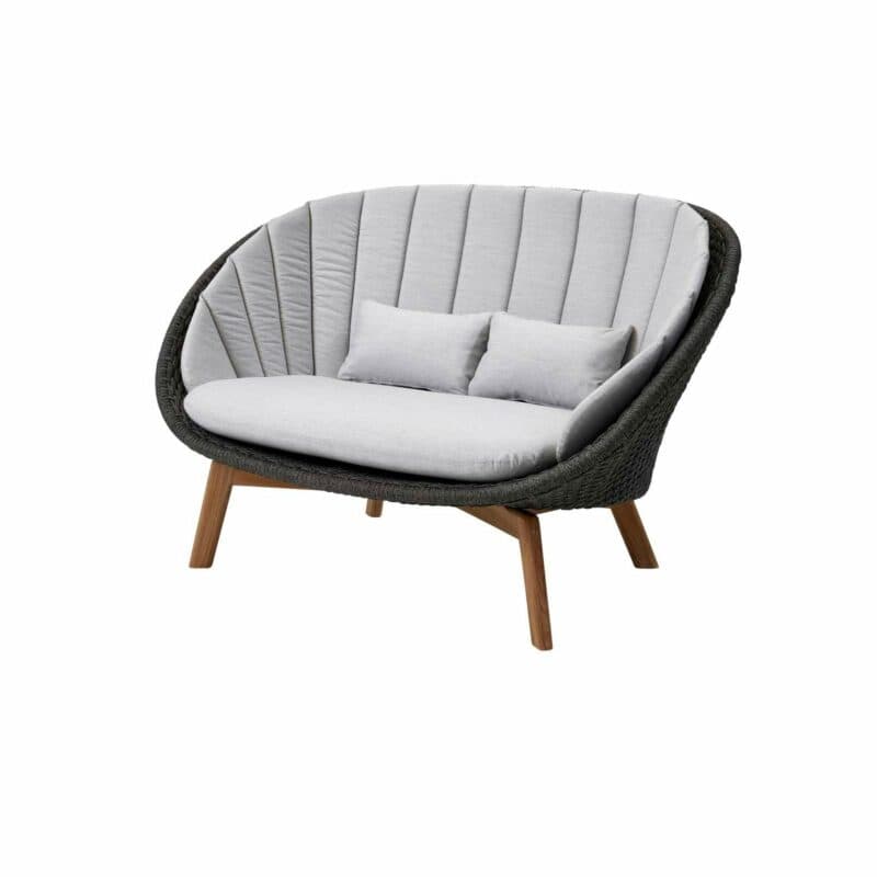 Cane-line Gartensofa "Peacock", Gestell Teakholz, Soft Rope dunkelgrau mit Kissen hellgrau