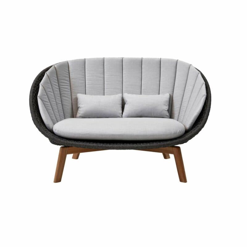 Cane-line Gartensofa "Peacock", Gestell Teakholz, Soft Rope dunkelgrau mit Kissen hellgrau