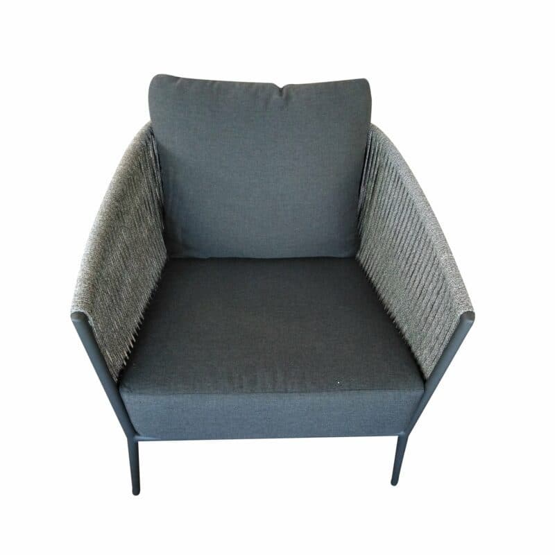 Jati&Kebon "Fortuna" Loungesessel, Gestell Aluminium eisengrau, Bespannung Rope grau melange, Kissen Natté Sooty