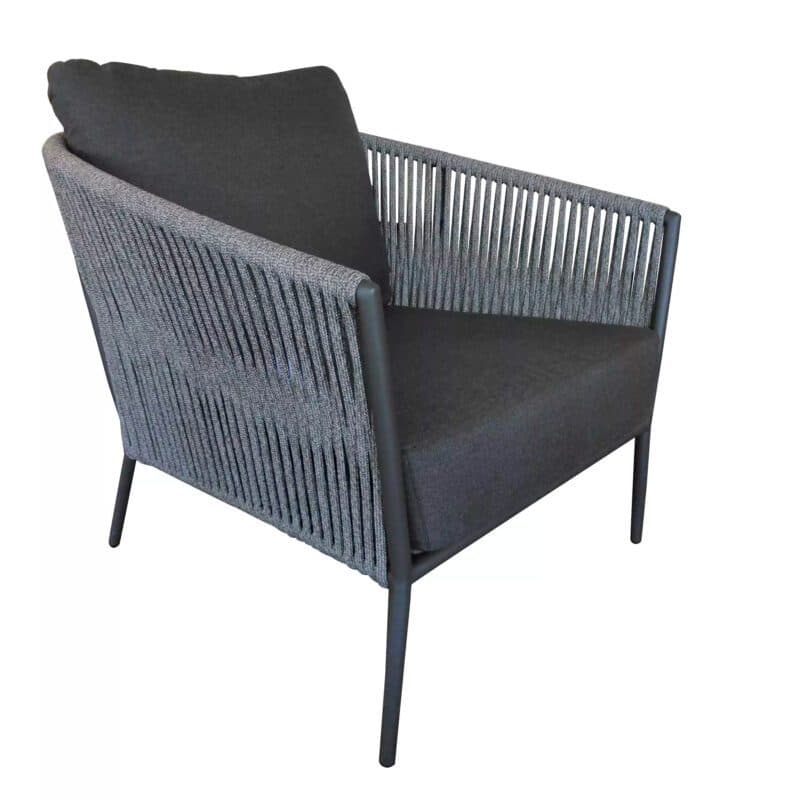 Jati&Kebon "Fortuna" Loungesessel, Gestell Aluminium eisengrau, Bespannung Rope grau melange, Kissen Natté Sooty
