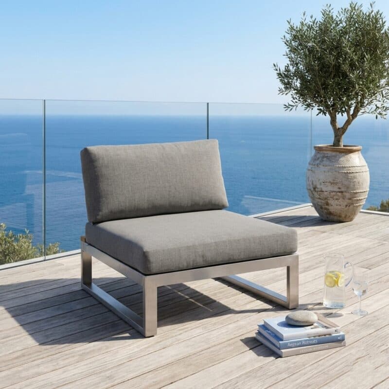 Jati & Kebon "Virginia" Mittelteil, Gestell Edelstahl, Kissen schiefergrau (slate), Sunbrella® Qualität (Bild KI-generiert)