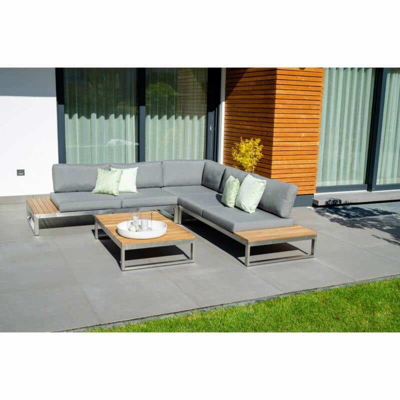 Jati & Kebon "Virginia" Loungegruppe, Gestell Edelstahl, Kissen schiefergrau (slate), Sunbrella® Qualität