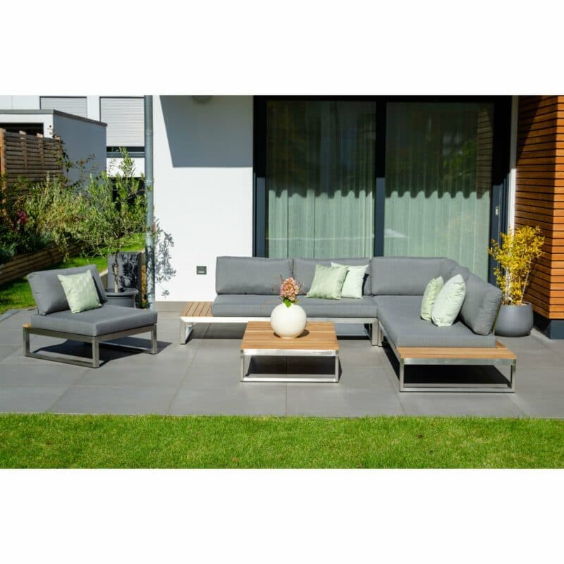 Jati & Kebon "Virginia" Loungegruppe, Gestell Edelstahl, Kissen schiefergrau (slate), Sunbrella® Qualität