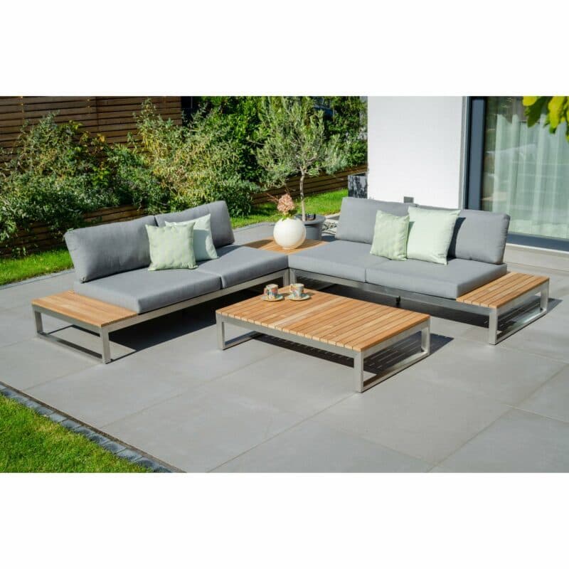 Jati & Kebon "Virginia" Loungegruppe, Gestell Edelstahl, Kissen schiefergrau (slate), Sunbrella® Qualität