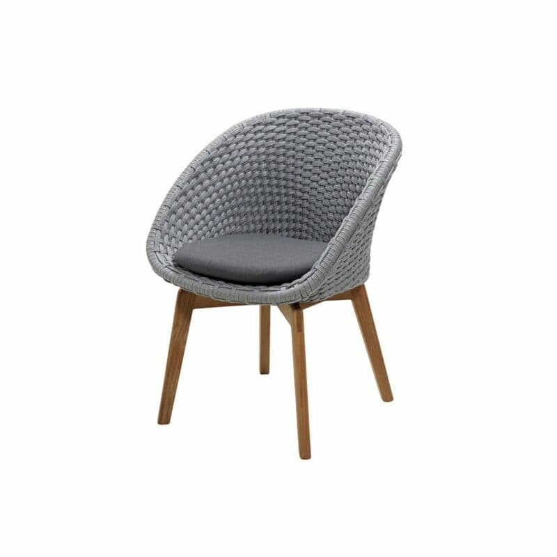 Cane-line Gartenstuhl "Peacock", Gestell Teakholz, Soft Rope hellgrau mit Kissen grau