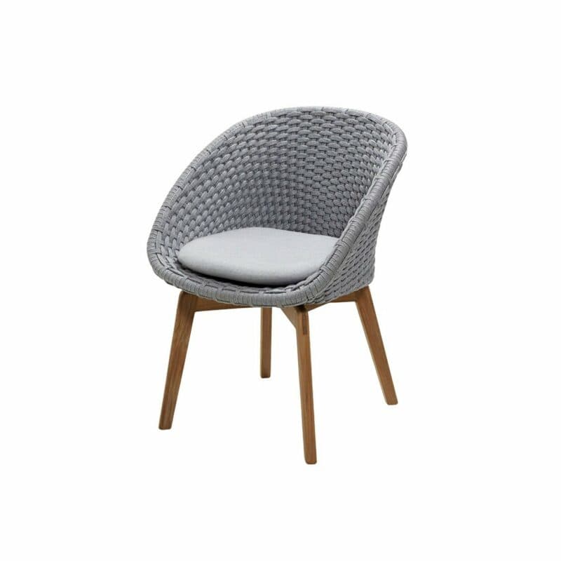 Cane-line Gartenstuhl "Peacock", Gestell Teakholz, Soft Rope hellgrau mit Kissen hellgrau