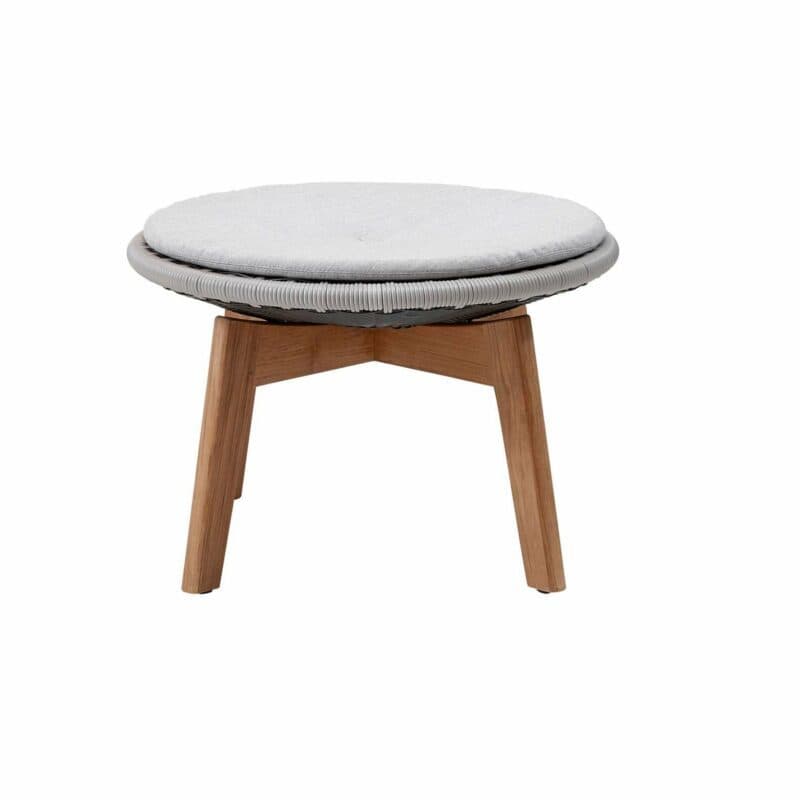Cane-line Hocker "Peacock", Gestell Teakholz, Geflecht grau/hellgrau mit Kissen hellgrau