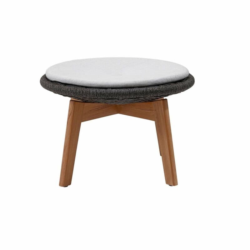 Cane-line Hocker "Peacock", Gestell Teakholz, Soft Rope dunkelgrau mit Sitzkissen hellgrau
