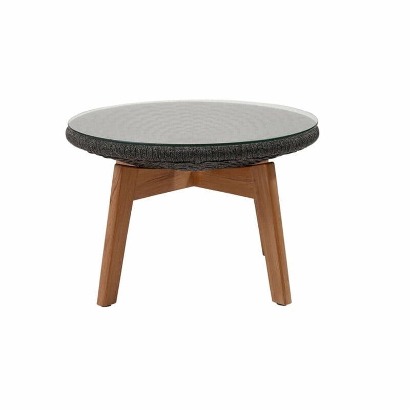 Cane-line Hocker "Peacock", Gestell Teakholz, Soft Rope dunkelgrau mit Glasplatte