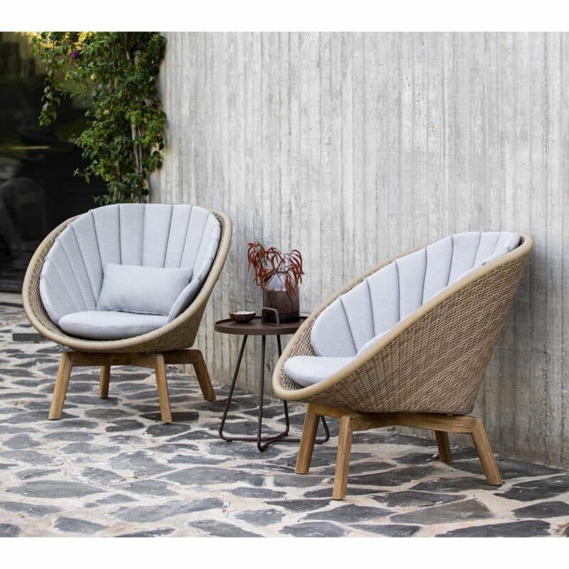 Cane-line Gartensessel "Peacock", Gestell Teakholz, Geflecht natur mit Kissen hellgrau