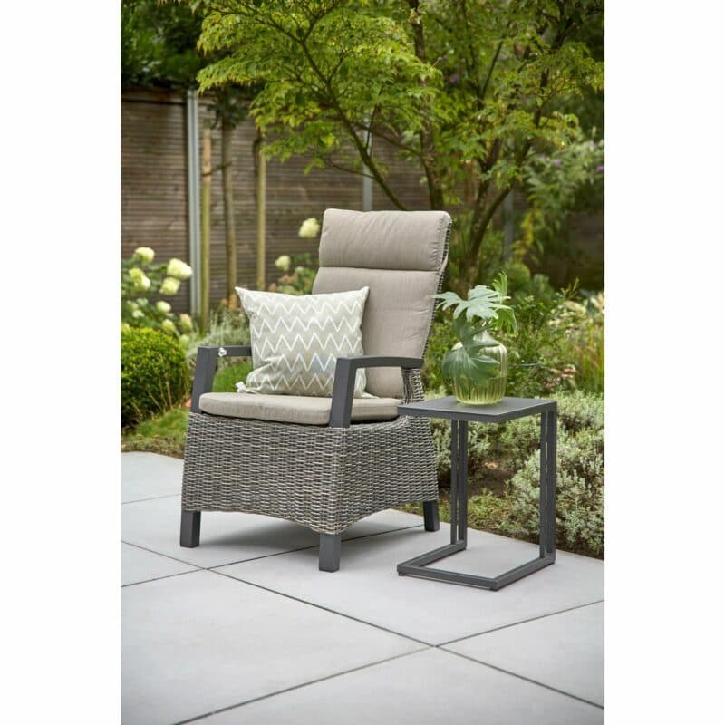 Siena Garden "Corido" Dining Sessel, Gestell Aluminium anthrazit matt, Geflecht charcoal grey, Auflage taupe meliert
