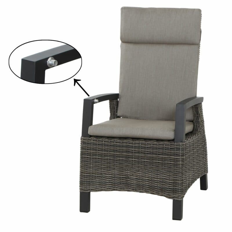 Siena Garden "Corido" Dining Sessel, Gestell Aluminium anthrazit matt, Geflecht charcoal grey, Auflage taupe meliert