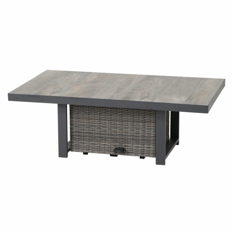 Siena Garden "Corido" Loungetisch/Lift-Tisch, Gestell Aluminium anthrazit matt, Geflecht charcoal grey, Tischplatte Keramik washed grey, 130x75 cm