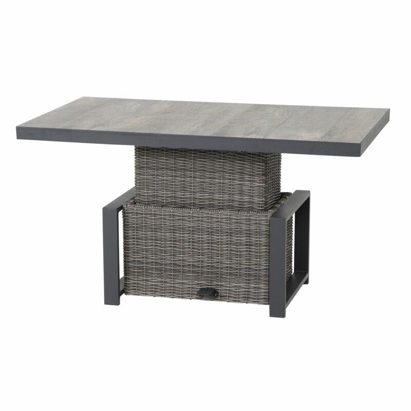 Siena Garden "Corido" Loungetisch/Lift-Tisch, Gestell Aluminium anthrazit matt, Geflecht charcoal grey, Tischplatte Keramik washed grey, 130x75 cm