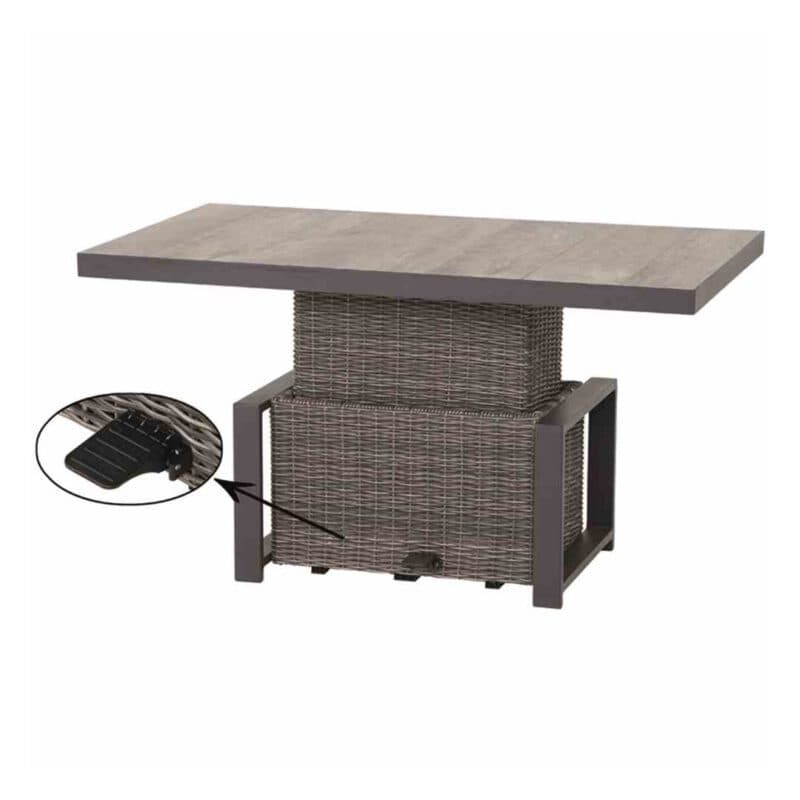 Siena Garden "Corido" Loungetisch/Lift-Tisch, Gestell Aluminium anthrazit matt, Geflecht charcoal grey, Tischplatte Keramik washed grey, 130x75 cm