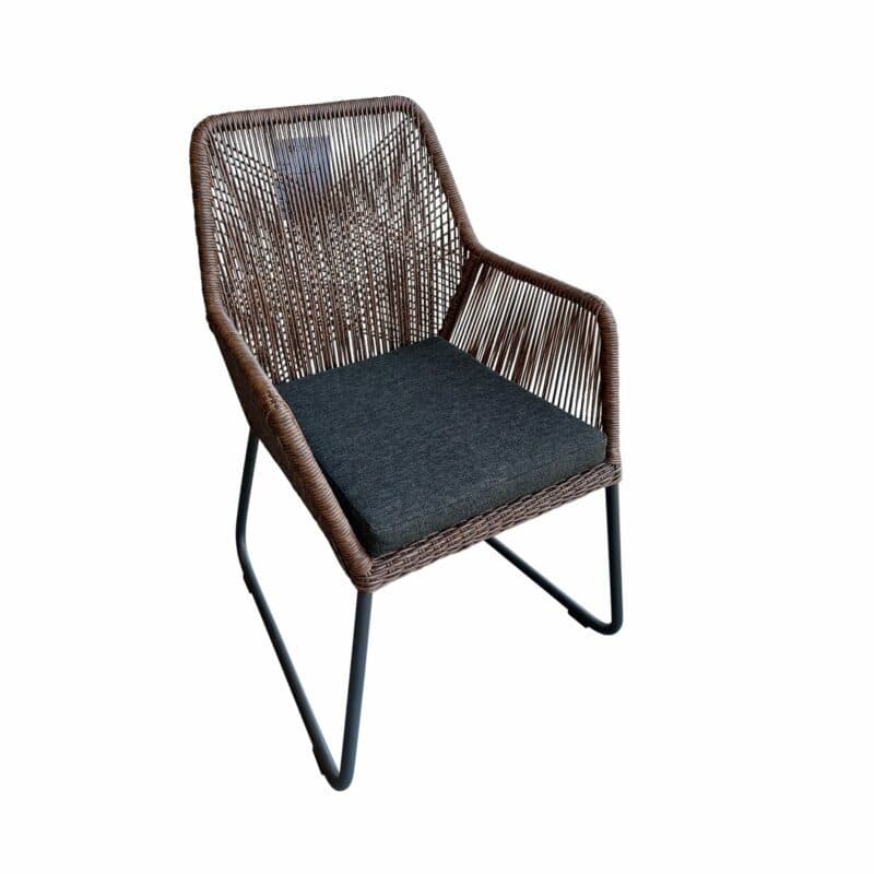 SIT Mobilia "Allanis" Gartenstuhl, Gestell Aluminium anthrazit, Geflecht Twisted Abaco Philipino, Kissen schwarz