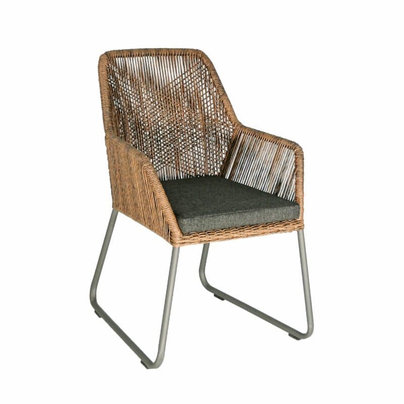 SIT Mobilia Gartenstuhl "Allanis“, Gestell Aluminium eisengrau, Geflecht Twisted Abaco Philipino, Kissen schwarz (im Original dunkler)