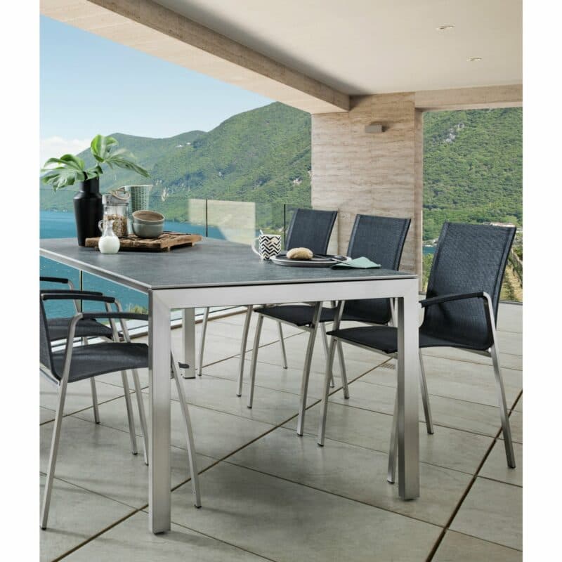 SIT Mobilia Gartentisch "Ventura", Gestell Edelstahl, Tischplatte Keramik Blue Notte, Stuhl "Tinto"