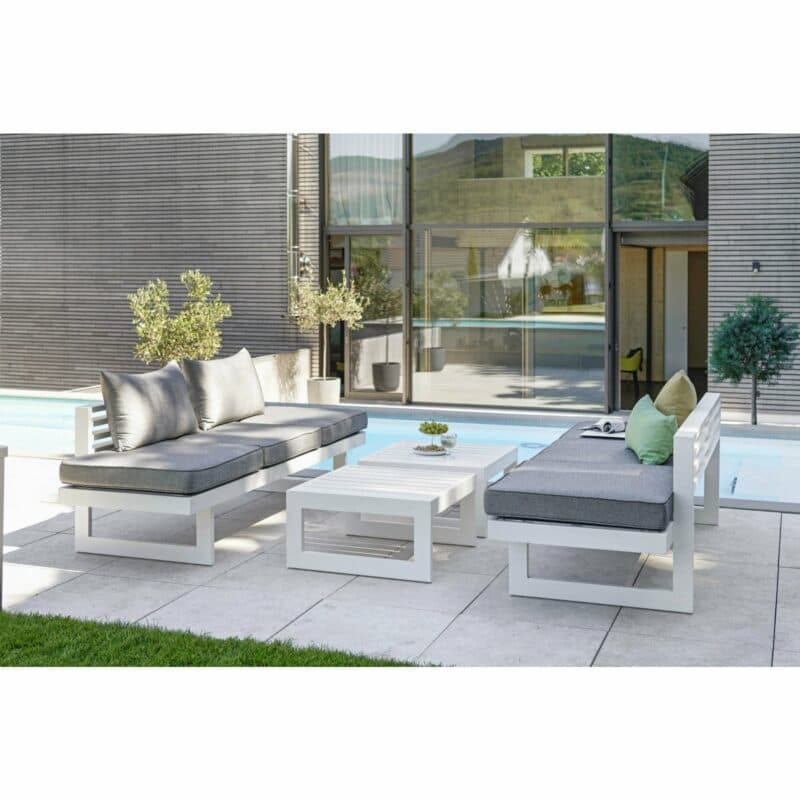 Stern Dining Bank Holly, Aluminium weiß, Kissen seidengrau