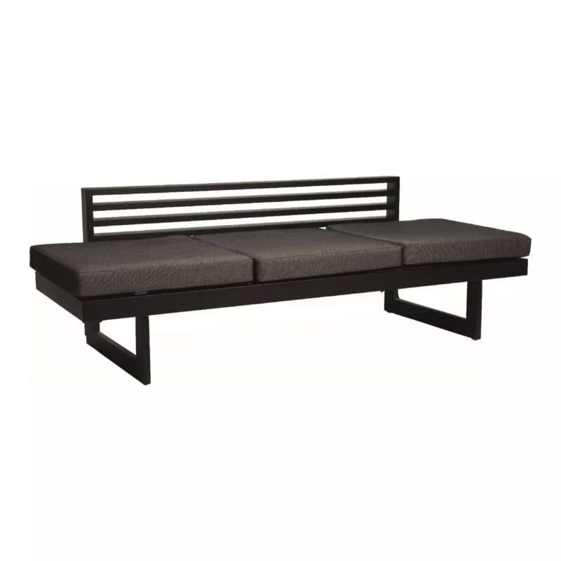 Stern Dining Bank/Lounge "New Holly", Gestell Aluminium schwarz matt, Sitzfläche Textil Leinen grau, Outdoor-Kissen (100% Polyacryl) seidenschwarz mit schnelltrocknendem Schaum