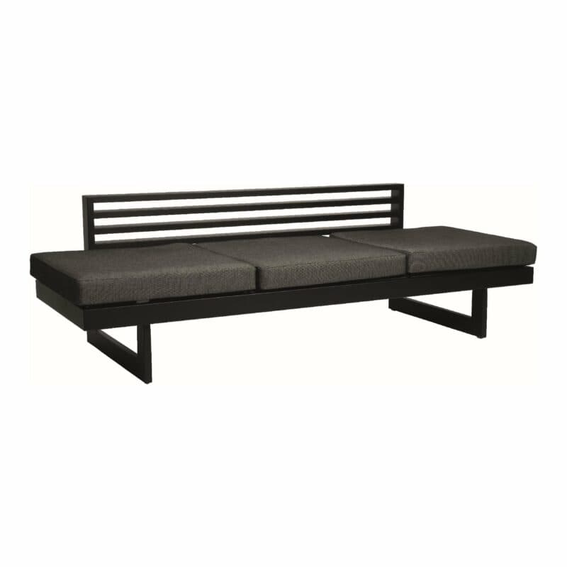 Stern Lounge/Liege "New Holly", Gestell Aluminium schwarz matt, Sitzfläche Textil Leinen grau, Outdoor-Kissen (100% Polyacryl) seidenschwarz mit schnelltrocknendem Schaum