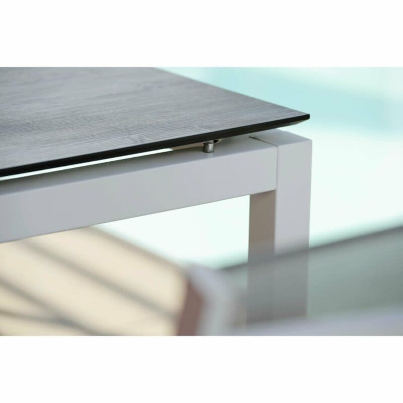 Stern Tischgestell Aluminium weiß, Tischplatte HPL