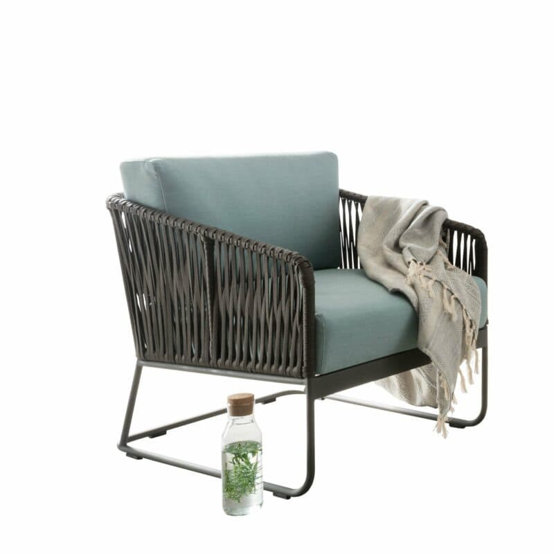 SIT Mobilia Loungesessel "Carvallo“, Gestell Aluminium eisengrau, Bespannung Flatrope braun, Kissen Southend Sea Green