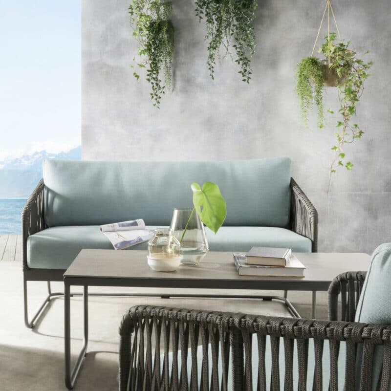 SIT Mobilia Loungesofa "Carvallo“, Gestell Aluminium eisengrau, Bespannung Flatrope braun, Kissen Southend Sea Green