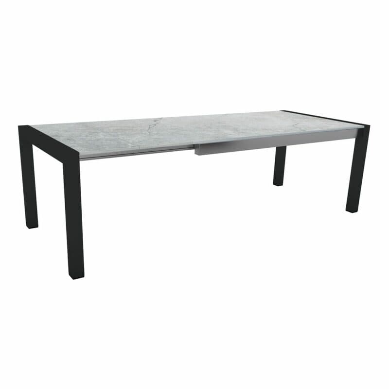 Stern Ausziehtisch mit Standard-Auszug, Gestell Aluminium schwarz matt, Tischplatte Dekton Lava hellgrau, 174/234x90 cm