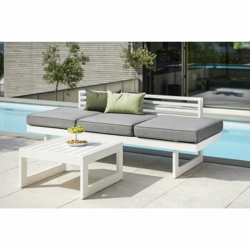 Stern Loungeset "New Holly" bestehend aus einer Dining-Bank und einem Beistelltisch, Aluminium weiß, Polster seidengrau