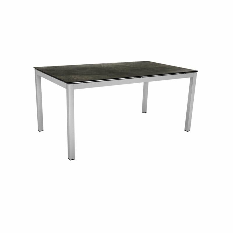 Stern Tischsystem, Gestell Edelstahl Vierkantrohr, Tischplatte HPL Dark Marble, 160x90 cm