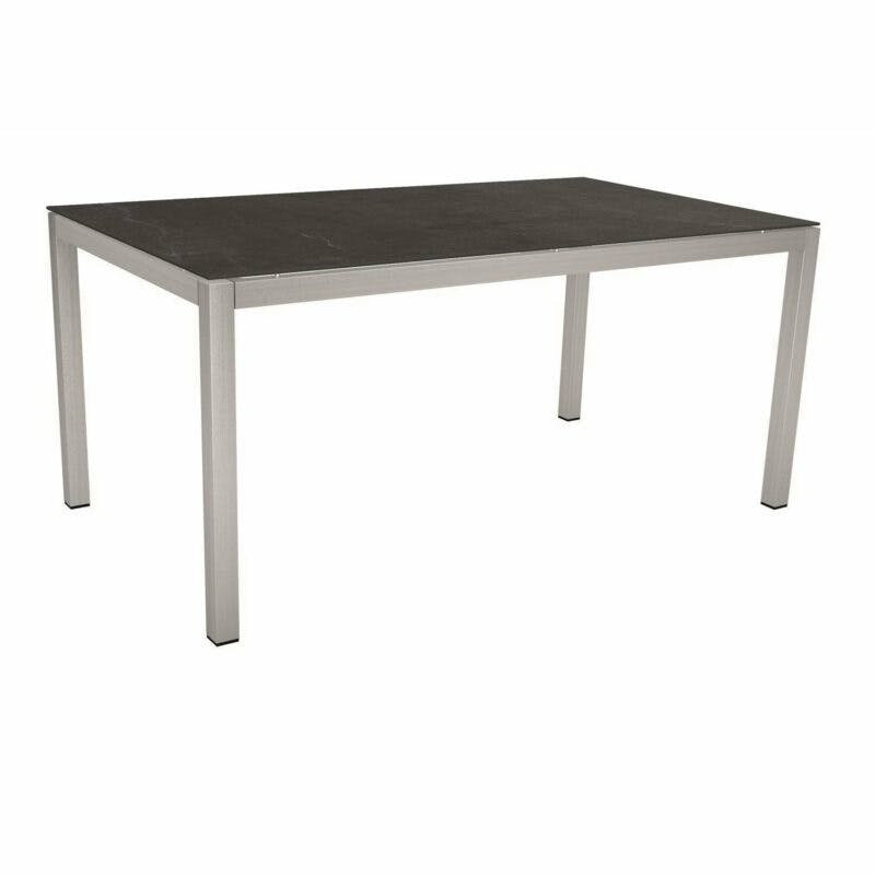 Stern Tischsystem, Gestell Edelstahl Vierkantrohr, Tischplatte Dekton Lava anthrazit, 160x90 cm