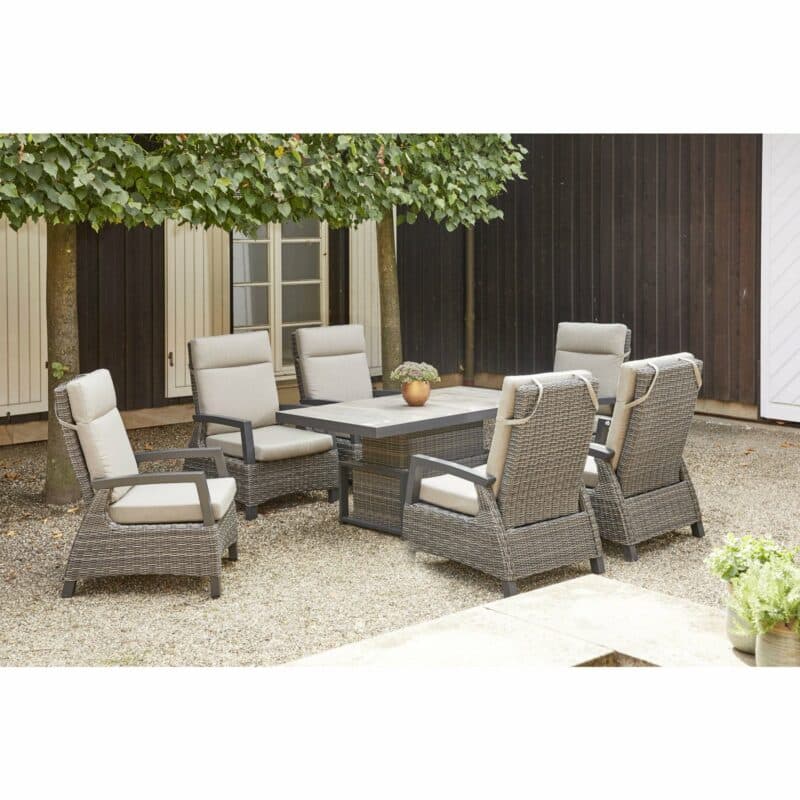 Siena Garden Loungeset "Corido" 7-tlg., Aluminium anthrazit matt, Geflecht Polyrattan charcoal grey