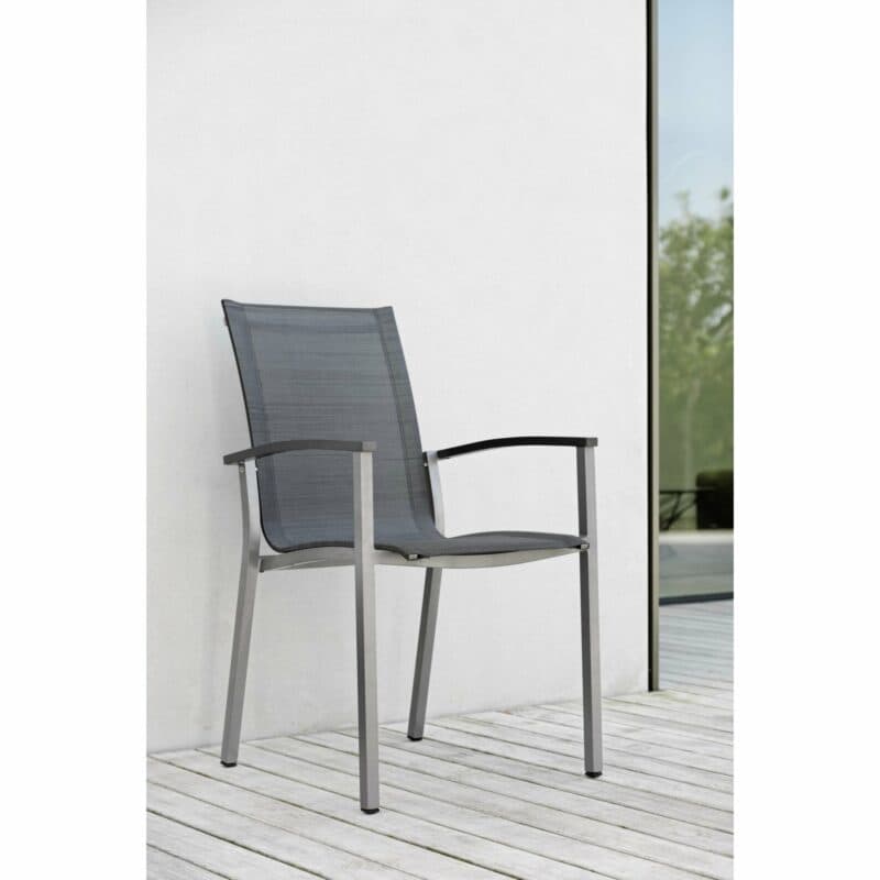 Stern Gartenstuhl "Evoee", Gestell Aluminium graphit, Sitzfläche Textilgewebe silbergrau, Armlehnen Aluminium anthrazit
