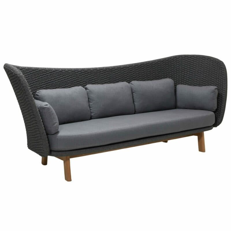 Cane-line Loungesofa "Peacock Wing", Gestell Teakholz, Soft Rope dunkelgrau inkl. Kissen grau