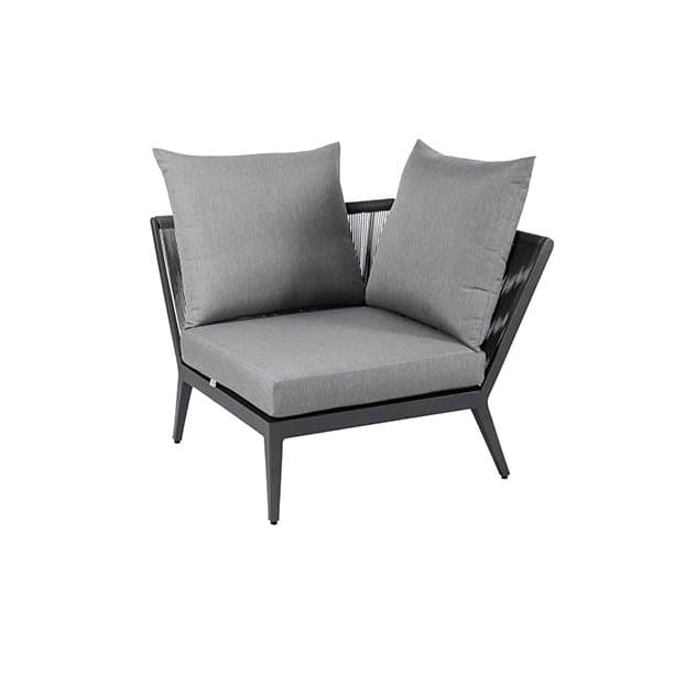 Jati&Kebon Eckteil "Medford", Gestell Aluminium eisengrau, Bespannung Sunloom dunkelgrau mit Kissensatz Natté Charcoal Chiné