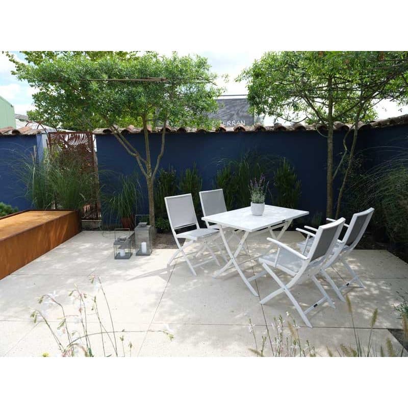 Jati&Kebon "Marida" Klapptisch mit "Feodal" Klappstuhl, Aluminium weiß, Textilgewebe hellgrau