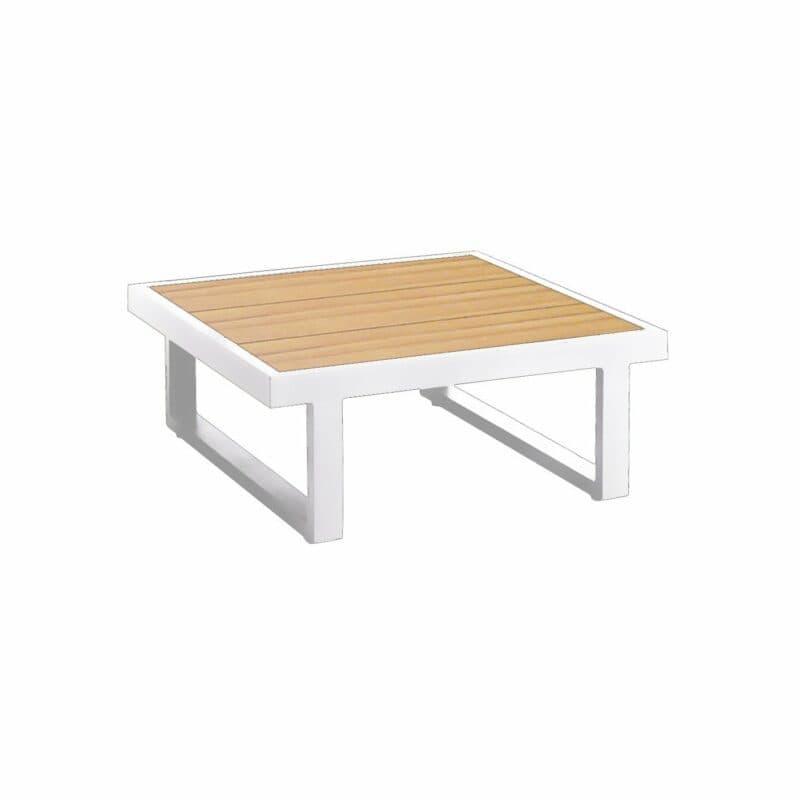 Jati&Kebon "Rao" Beistelltisch, Alu weiß, Tischplatte Teak, Größe 70x70 cm