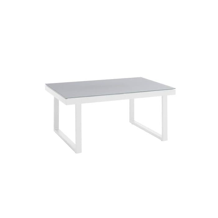 Jati&Kebon "Rao" Kaffeetisch 110x70 cm, Gestell Alu weiß, Tischplatte Glas hellgrau