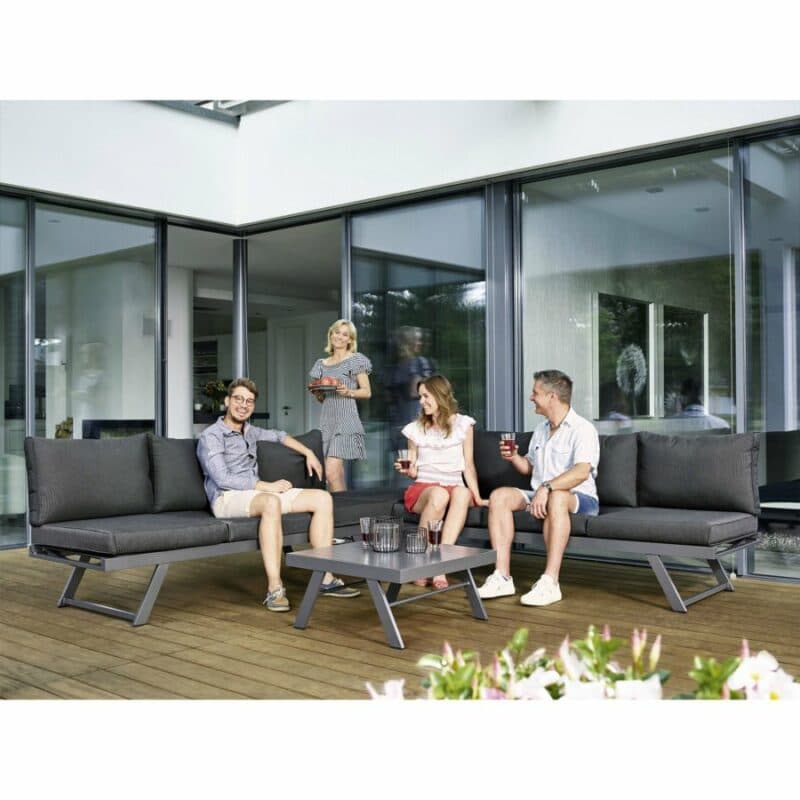 Sieger Loungeserie "Auckland", Gestell Aluminium eisengrau, Kissenfarbe grau