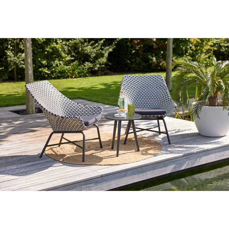 Hartman Lounge Chair "Delphine", Gestell Aluminium Carbon Black, Geflecht Black&White mit Kissen dark grey