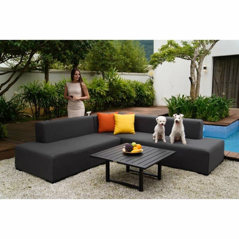 Hartman "Diego" Lounge, Alu-Gestell, Textilbezüge Sunbrella®, Tisch "Tim" Alu schwarz