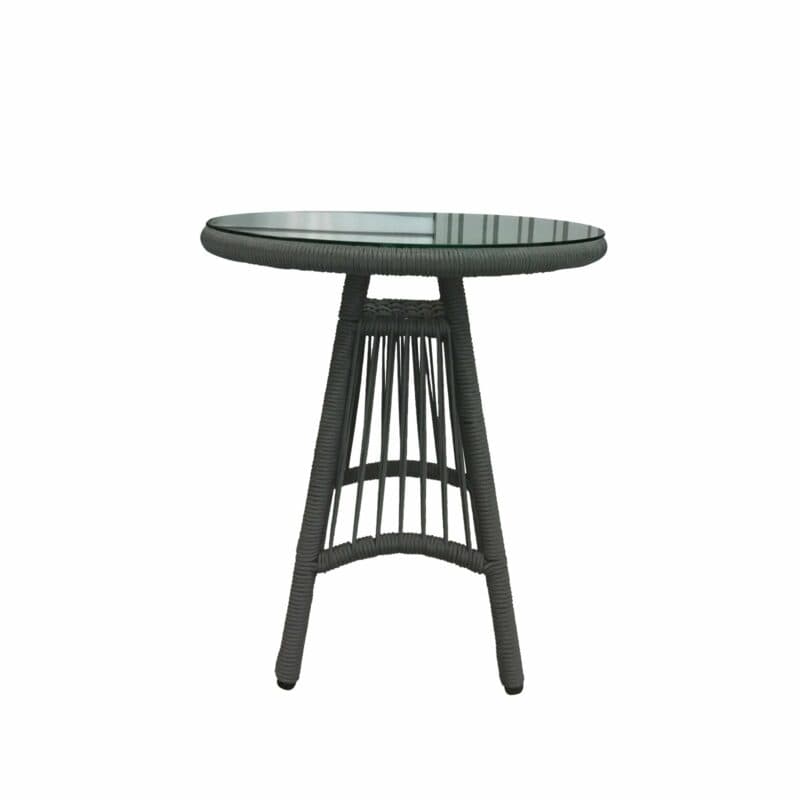 Home Islands Cocktailtisch "Kwai", Gestell Aluminium schwarz matt, Bespannung Rope hellgrau, Tischplatte Glas