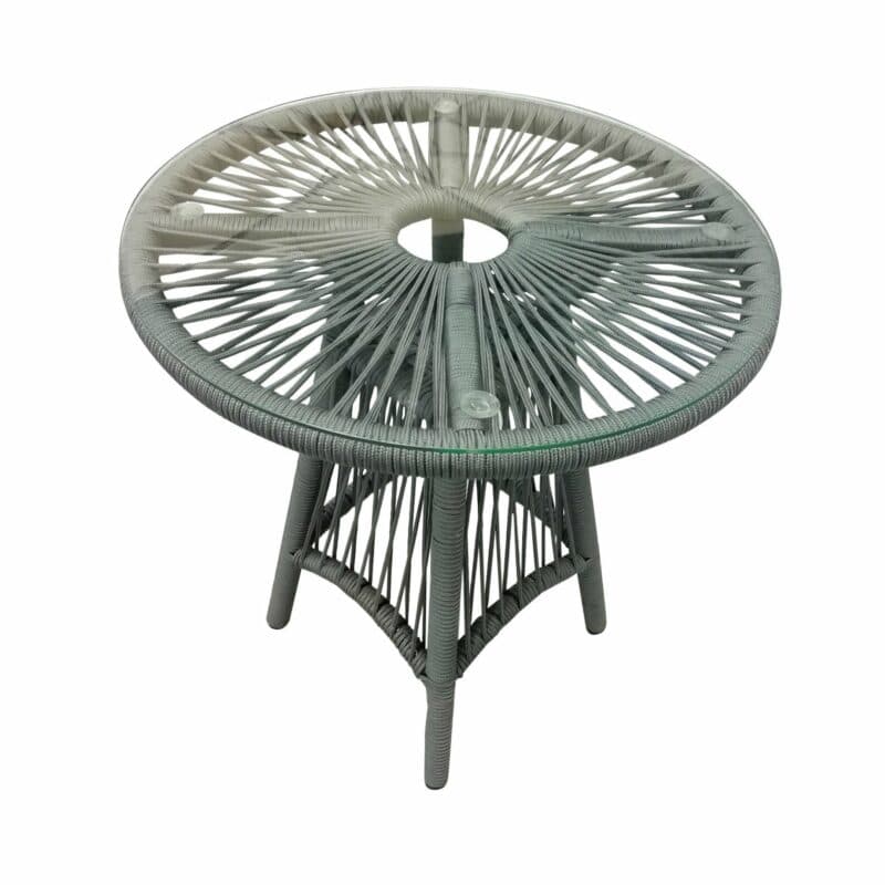 Home Islands Cocktailtisch "Kwai", Gestell Aluminium schwarz matt, Bespannung Rope hellgrau, Tischplatte Glas