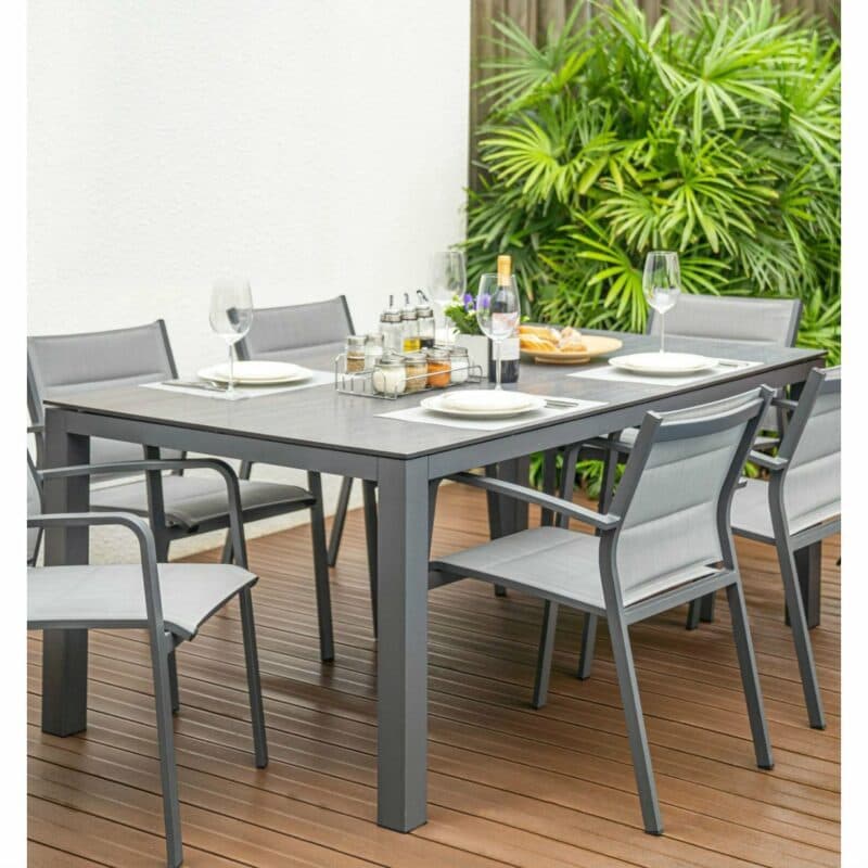 Home Islands "Dayann" Gartentisch, Gestell Aluminium anthrazit, Tischplatte HPL dark grey