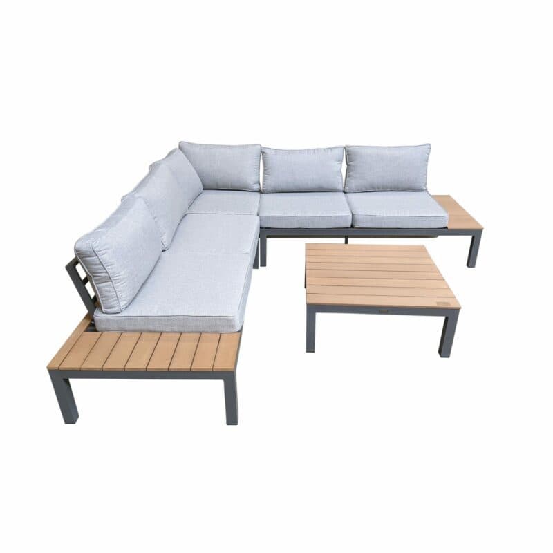 Home Islands "Laos" Loungeset 4-tlg., Gestell Aluminium anthrazit, Kissen hellgrau, Ablagen Polywood