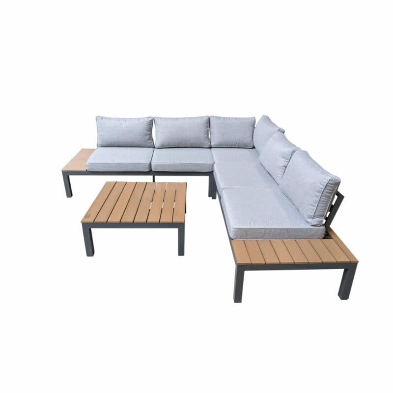 Home Islands "Laos" Loungeset 4-tlg., Gestell Aluminium anthrazit, Kissen hellgrau, Ablagen Polywood