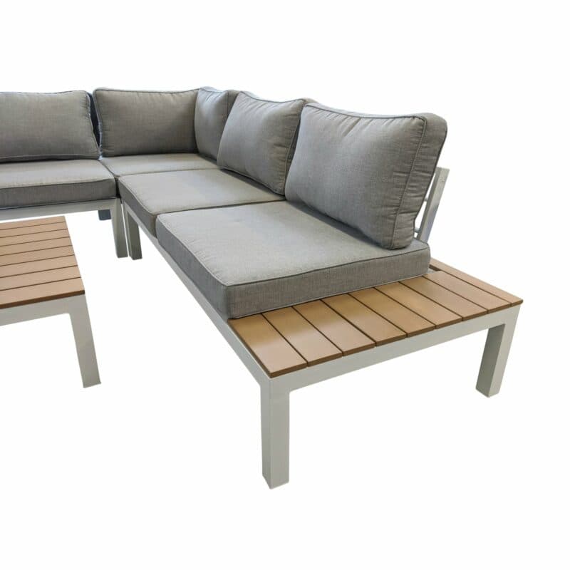Home Islands "Laos" Loungeset, Gestell Aluminium weiß, Polster hellgrau, Ablagen Polywood