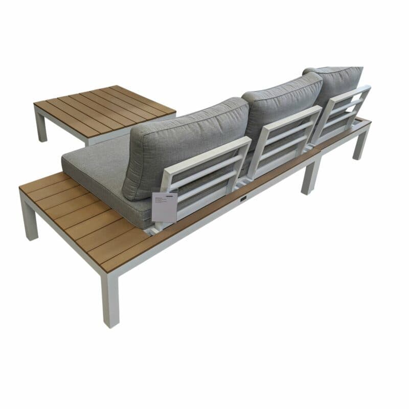 Home Islands "Laos" Loungeserie, Gestell Aluminium weiß, Polster hellgrau, Ablagen Polywood, 2-Sitzer, Eckteil & Loungetisch
