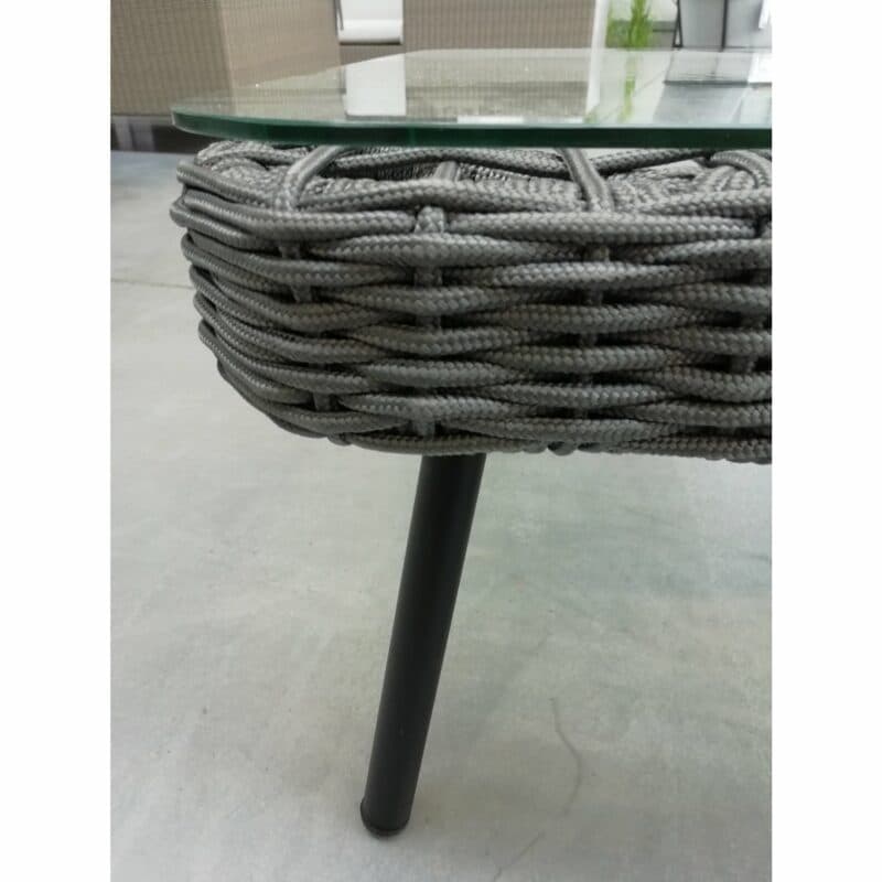 Home Islands Loungetisch "Mekong", Gestell Alu schwarz matt, Bespannung Rope hellgrau, Tischplatte Glas, 110x70 cm